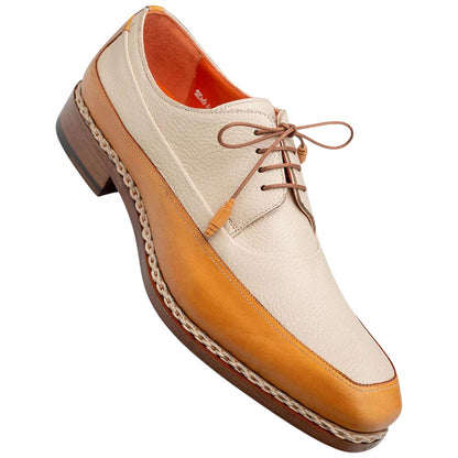 Mezlan Muro Camel & Bone Calfskin Two-Tone Moc Toe Derby Dress Shoes