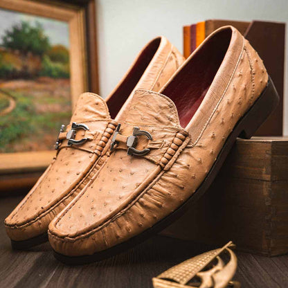 Ferrioni Orix Men’s Genuine Ostrich Moc Toe Bit Loafers | Marco Di Milano