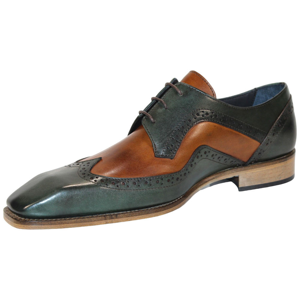 Duca Saranno Men's Green/Cognac Calf-Skin Leather Oxfords Shoes