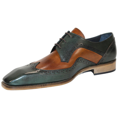 Duca Saranno Men's Green/Cognac Calf-Skin Leather Oxfords Shoes