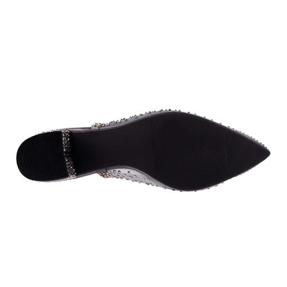 Lady Couture DEMI Pewter Rhinestone Mesh Slingback Block with 2.5-Inch Heel