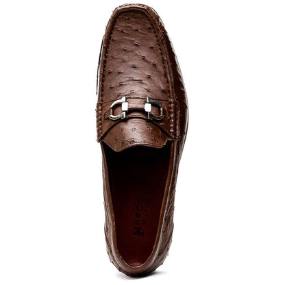 Ferrioni Kango Tabac Men’s Genuine Ostrich Moc Toe Bit Loafers | Marco Di Milano