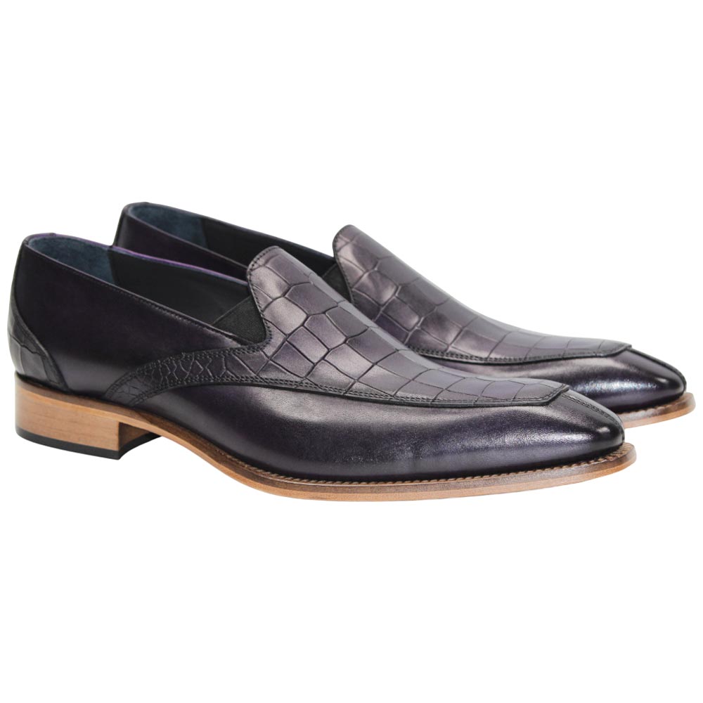Duca Trento Men's Shoes - Purple Crocodile Print - Calf-Skin Leather Slip-On