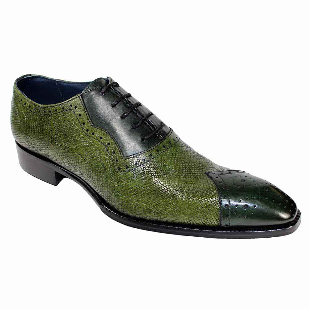 Duca Marino Green-Olive Chisel Toe Python Print Men’s Oxfords