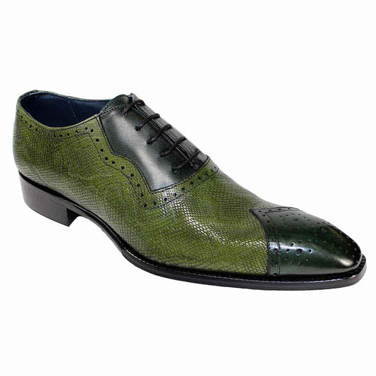 Duca Marino Green-Olive Chisel Toe Python Print Men’s Oxfords