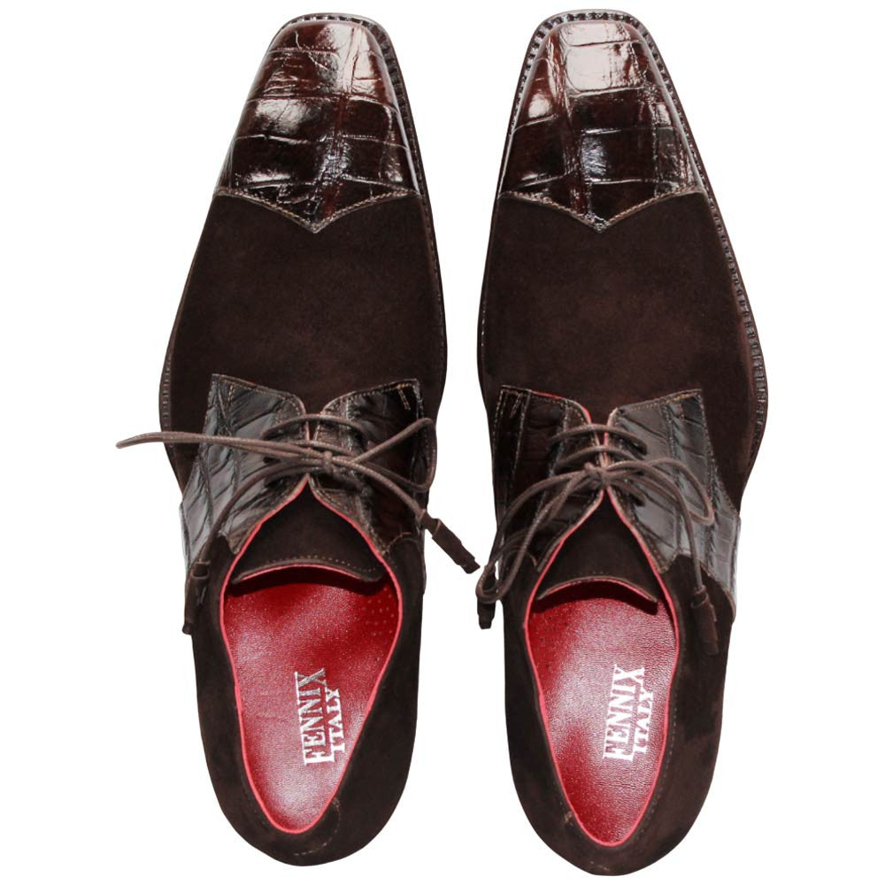 Fennix of Italy Genuine Alligator Skin & Suede LANDON Brown Shoes (USA Men Size)