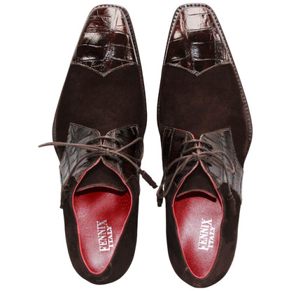 Fennix of Italy Genuine Alligator Skin & Suede LANDON Brown Shoes (USA Men Size)