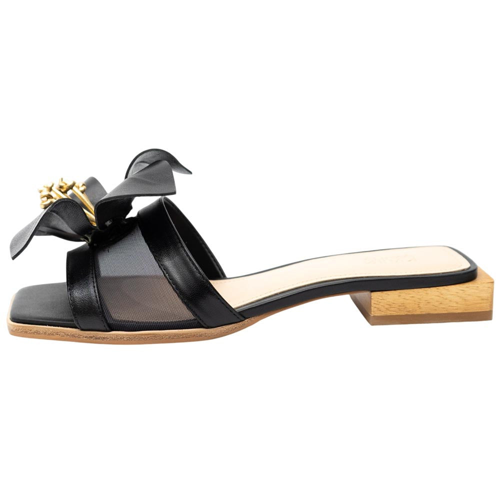Lady Couture Women's Blossom Black Leather Slide Sandals