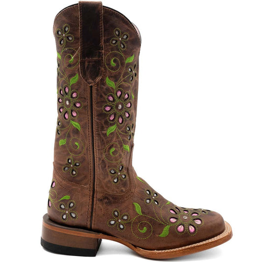 Ferrini Women’s Blossom Brown Square Toe Leather Cowboy Boots