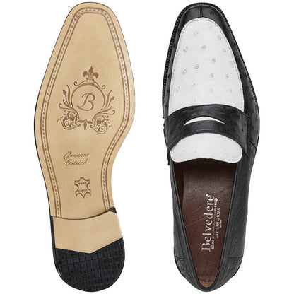 Belvedere Espada Black/White Men’s Ostrich Quill Penny Loafers