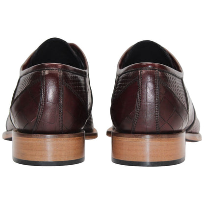 Duca Imperio Men's Burgundy Calf-Skin Leather/Calf Print Oxfords Shoes