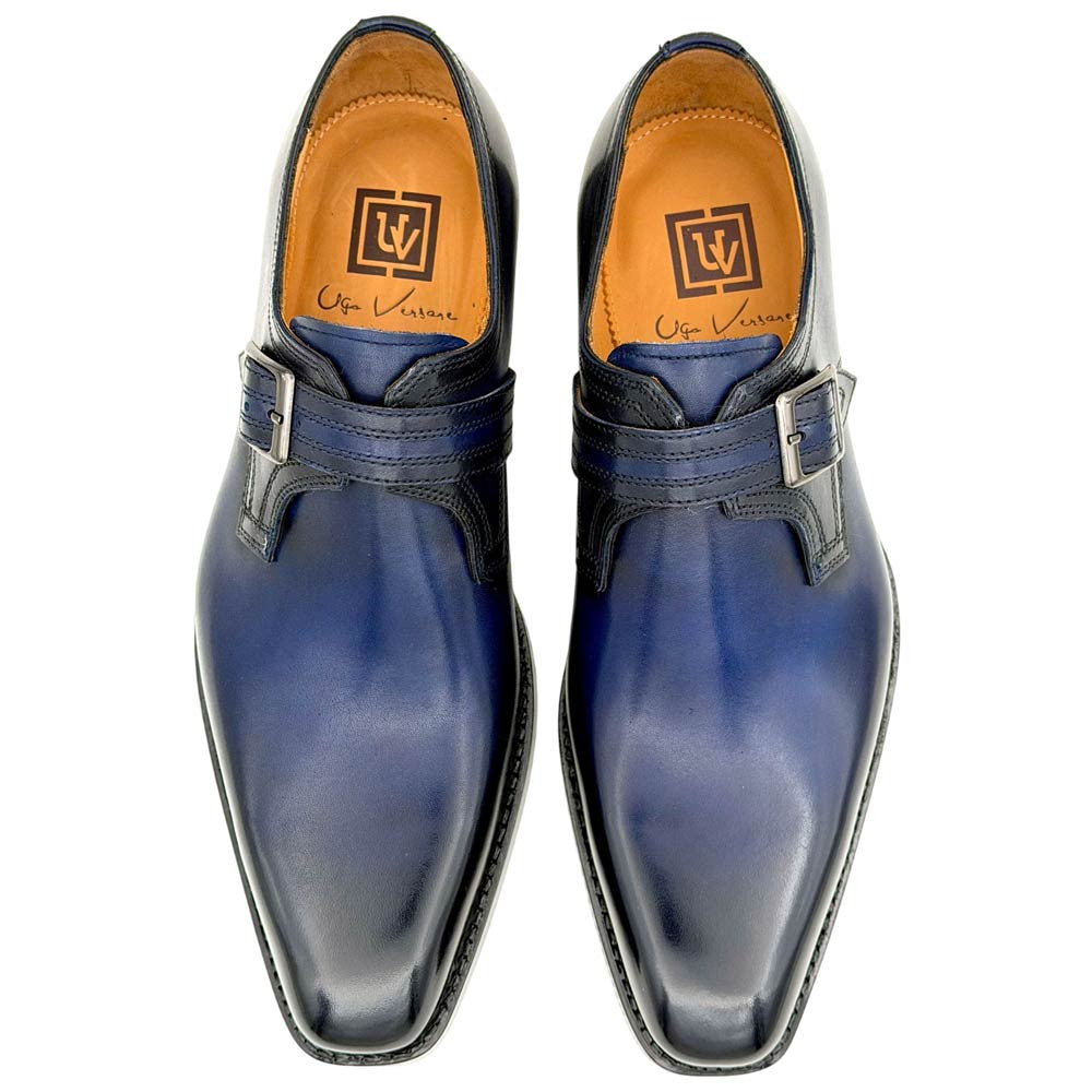 UGo Vasare Men’s Elden Navy Plain Toe Genuine Leather Monk Strap Dress Shoes