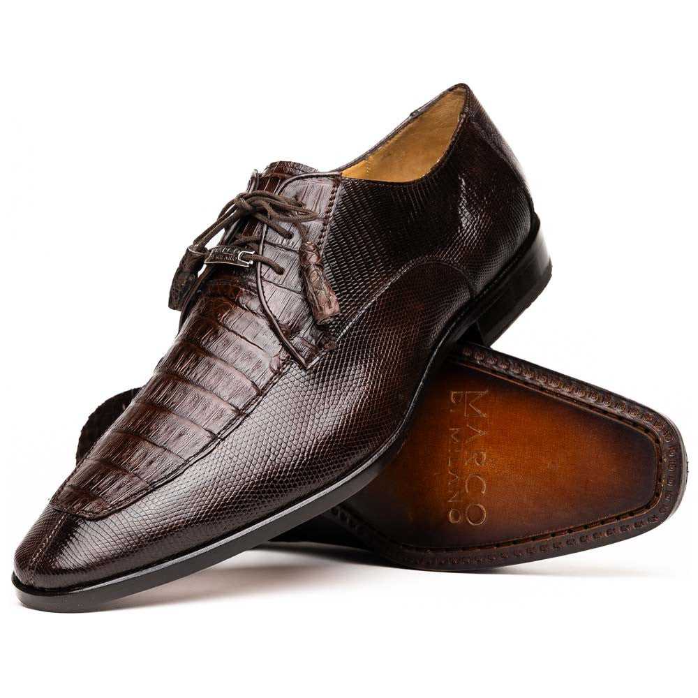 Merida Genuine Caiman and Lizard Skin Brown Dress Derby | Marco Di Milano