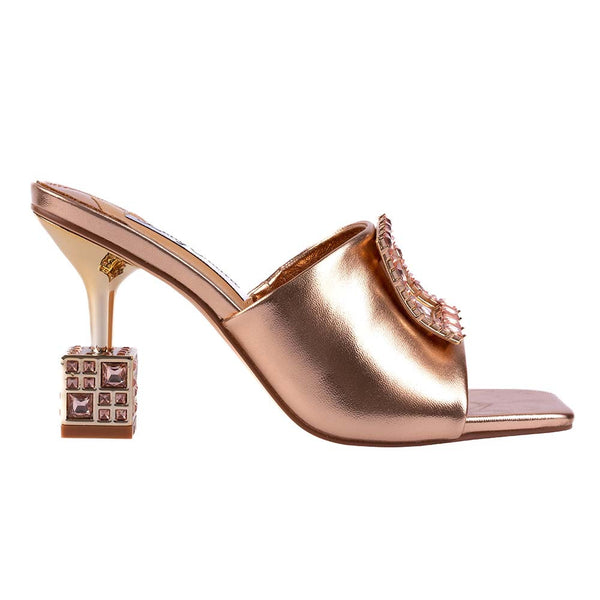 Lady Couture CASINO Rose Gold Jeweled Metallic Square Heel Slide