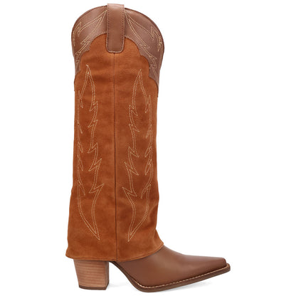 Wild Fire Leather Brown-Rust Cuffed Self-Embroidered Snip Toe Women Boot | Dingo Western Cowgirl Boots
