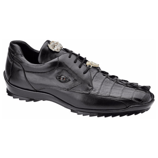 Belvedere Vasco Men's Black Hornback Crocodile & Soft Calf Sneaker
