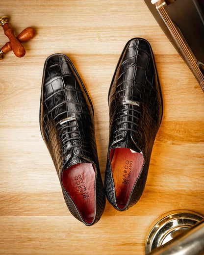 Marco Di Milano Bono Black Alligator Dress Shoes