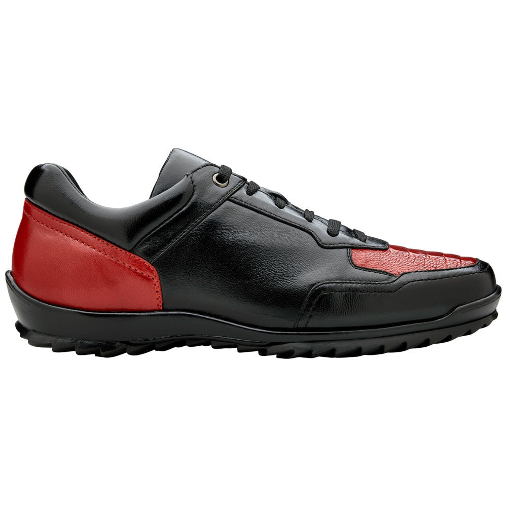 Belvedere Corvo Black & Red Genuine Ostrich Leg Casual Sneakers (USA Men Size)