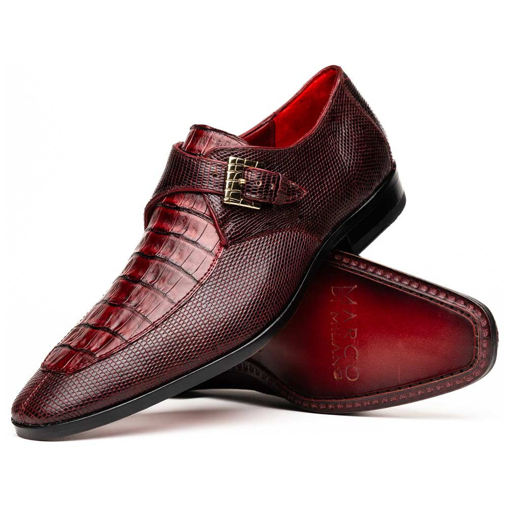 Toluca Genuine Crocodile and Lizard Skin Wine Monk Strap | Marco Di Milano