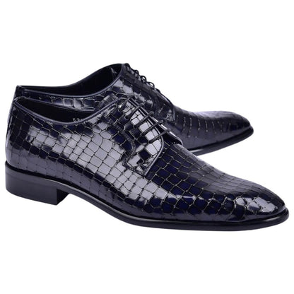 Corrente Men's Croco-Print Calfskin Derby - Navy