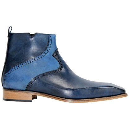 Duca Pedaso Men's Navy Calf-Skin Leather Zipper Ankle Oxfords Shoes