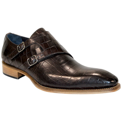 Duca Vergato Men's Chocolate Croco Print Leather Monkstrap Oxfords Shoes