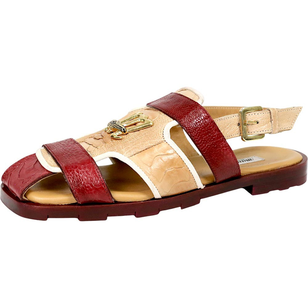 Mauri Jamaica Men's Ruby Red / Cream Exotic Ostrich Leg Sandal