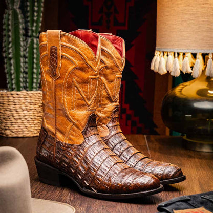 Phoenix Genuine Caiman Belly Skin Aged Maple Cowboy Boot | Marco Di Milano Western Boots