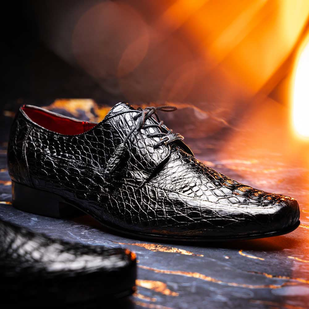 Leonardo Men’s Genuine Caiman Crocodile Dress Derby | Marco Di Milano Exotic Shoes in Black