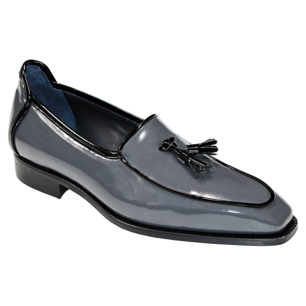Duca Fano Grey/Black Genuine Italian Patent Leather Tassel Loafer Shoes