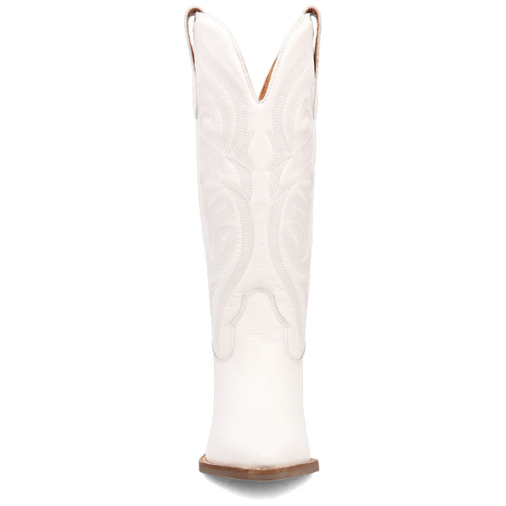 Hensley Leather White-on-White Embroidered Wooden Block Heel Snip Toe Women Boot | Dingo Western Cowgirl Boots