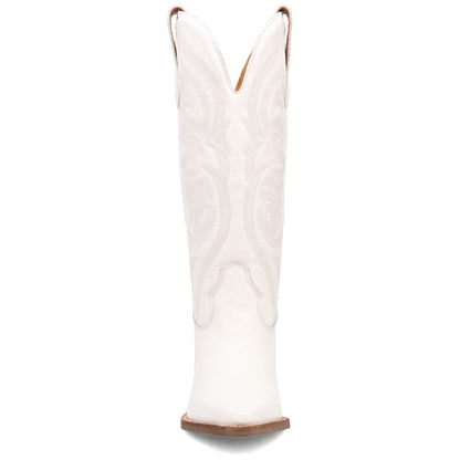 Hensley Leather White-on-White Embroidered Wooden Block Heel Snip Toe Women Boot | Dingo Western Cowgirl Boots
