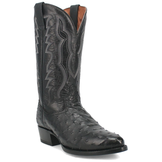 Dan Post Tempe Black Full Quill Ostrich Round Toe Western Cowboy Boots