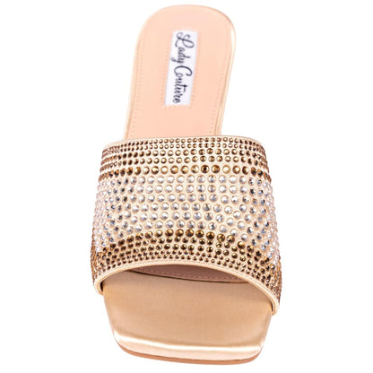 Lady Couture Fontana Women's Gold Block Heel Wide Vamp Mules