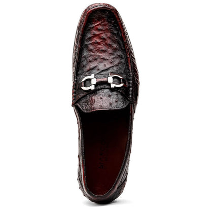 Ferrioni Black Cherry Genuine Ostrich Moc Toe Bit Loafers | MARCO DI MILANO