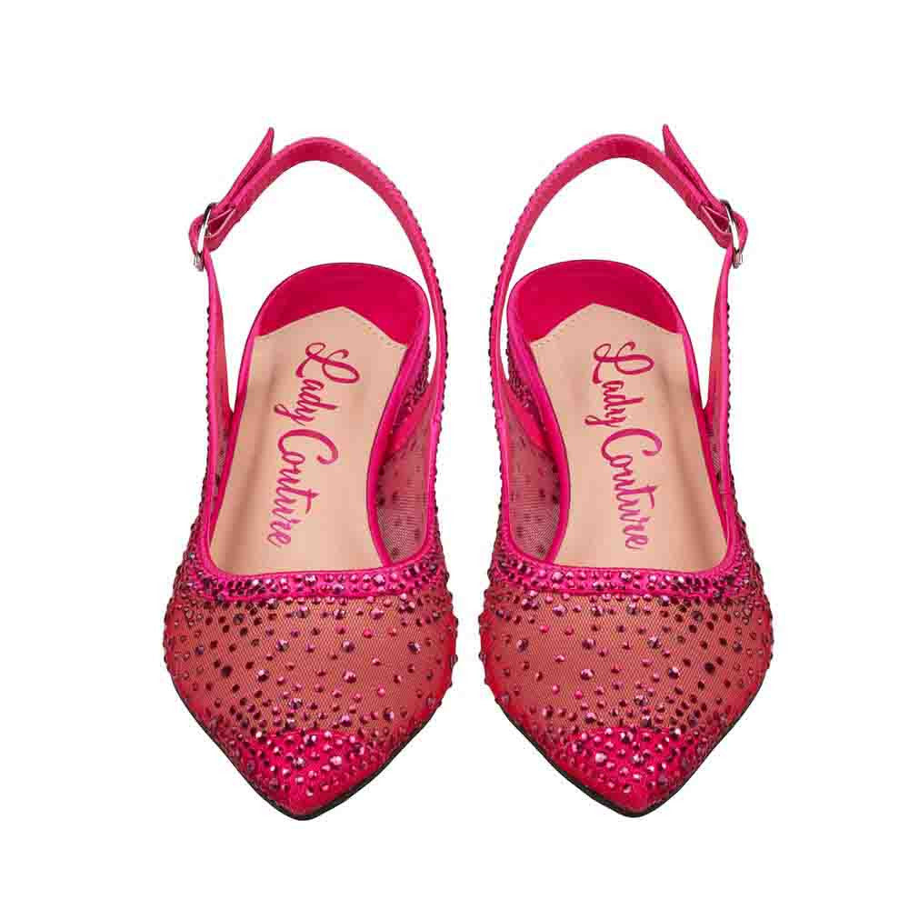 Lady Couture DEMI Fuchsia Rhinestone Mesh Slingback Block with 2.5-Inch Heel