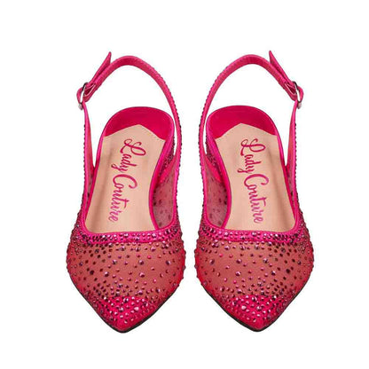 Lady Couture DEMI Fuchsia Rhinestone Mesh Slingback Block with 2.5-Inch Heel