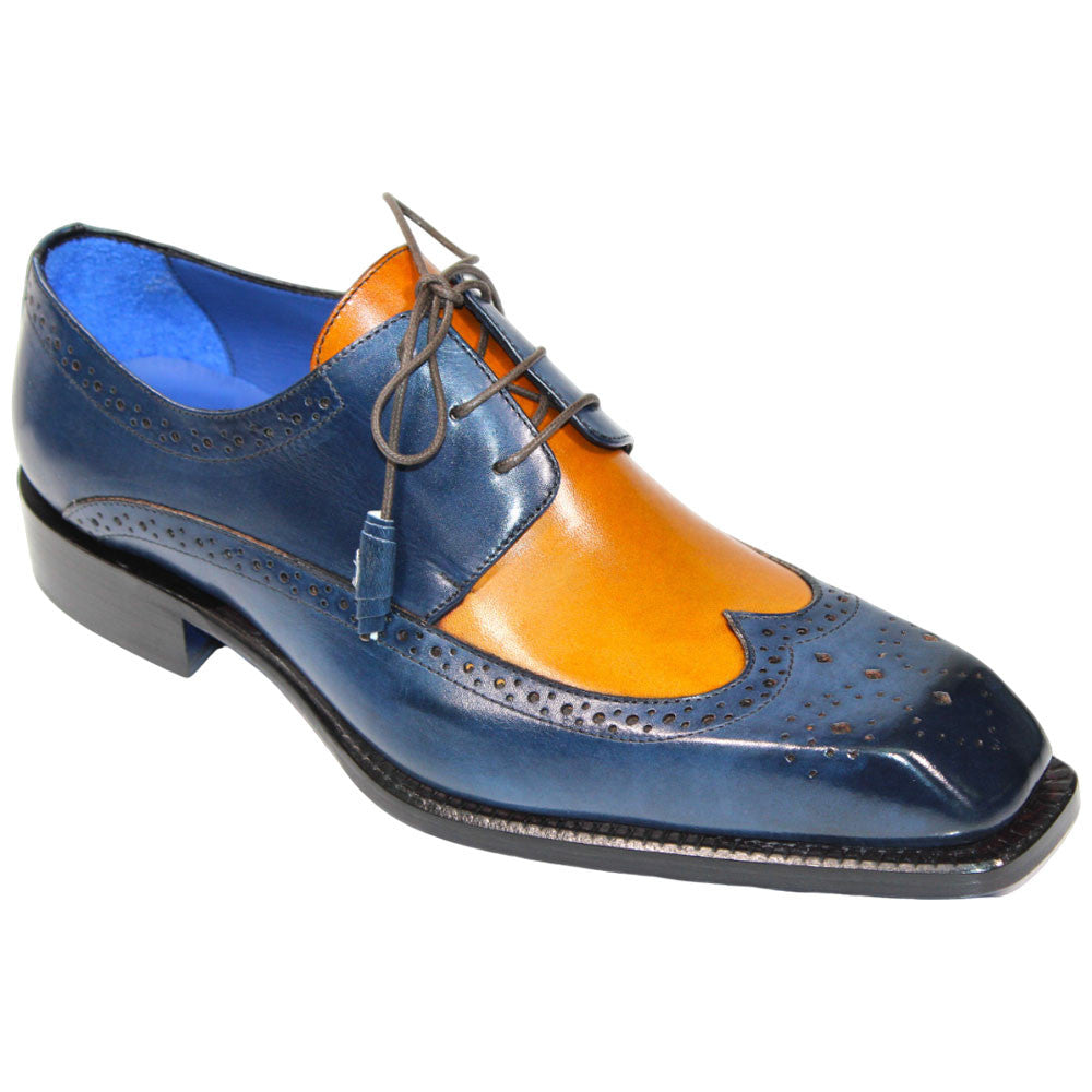 EMILIO FRANCO Orlando Navy/Gold Calf-Skin Leather Oxfords Shoes