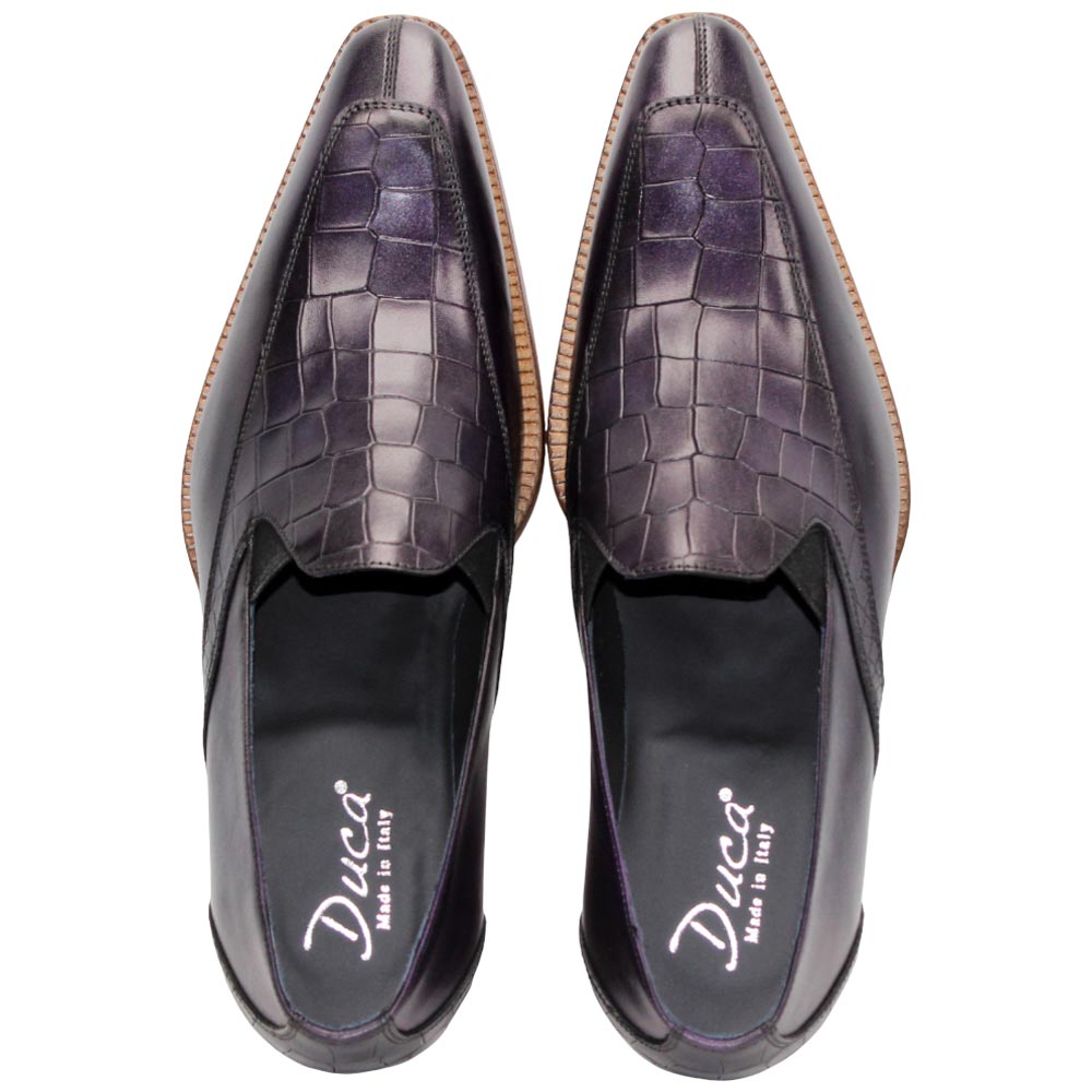 Duca Trento Men's Shoes - Purple Crocodile Print - Calf-Skin Leather Slip-On