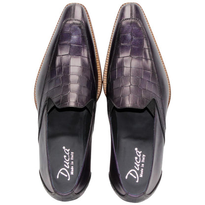 Duca Trento Men's Shoes - Purple Crocodile Print - Calf-Skin Leather Slip-On