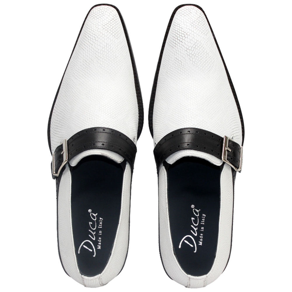 Duca Sezze Men's Powder White/Black Snake Print/Calf-Skin Leather Loafers