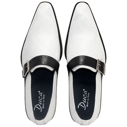 Duca Sezze Men's Powder White/Black Snake Print/Calf-Skin Leather Loafers