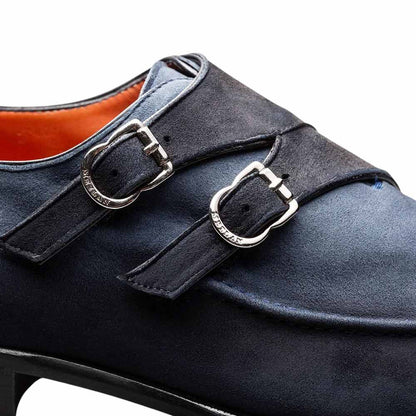 Mezlan Cascade Suede Double Monk Strap - Men's Indigo Modern Double Monk