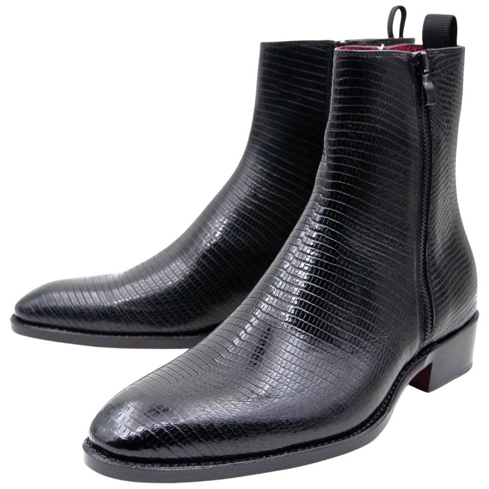 Ugo Vasare Zipped Americano Lizard Printed Toe Black Dress Heels