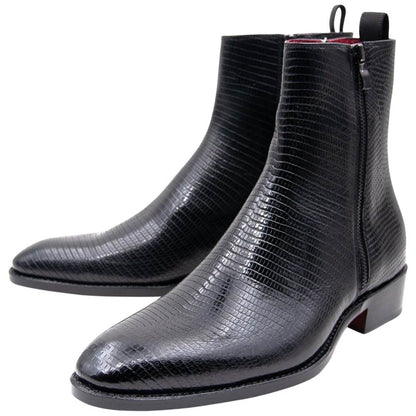 Ugo Vasare Zipped Americano Lizard Printed Toe Black Dress Heels