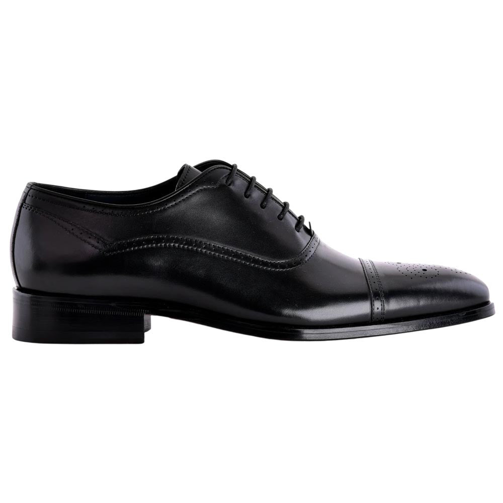 Corrente Men's Perforated Cap-Toe Oxford - Black