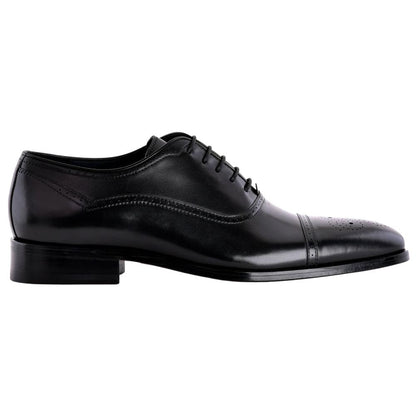 Corrente Men's Perforated Cap-Toe Oxford - Black