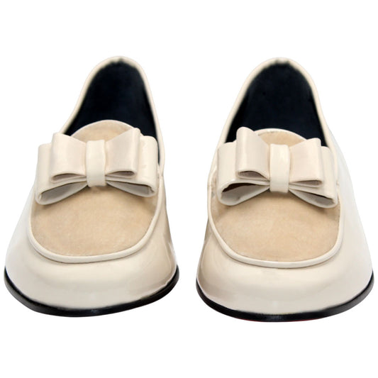 Amalfi Cream Velvet & Patent Leather Slip on | Duca Bow Dress Loafers