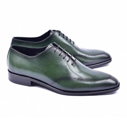 Corrente Plain Toe Perforated Calfskin Green Shoe for men
