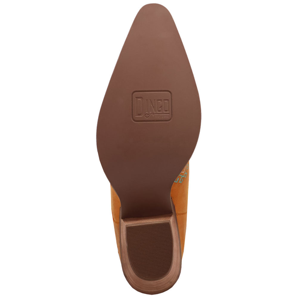 Tequila Sunrise Suede Rust with Turquoise Embroidered Fringe Snip Toe Women Boot | Dingo Western Cowgirl Boots